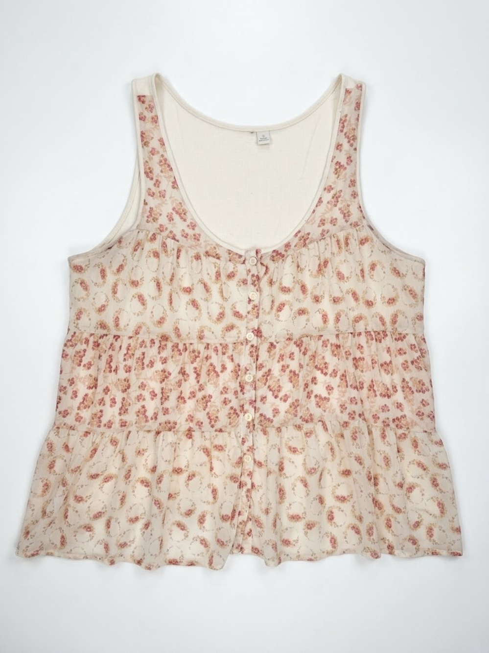BKE Cream Tank Top with Pink Floral Print